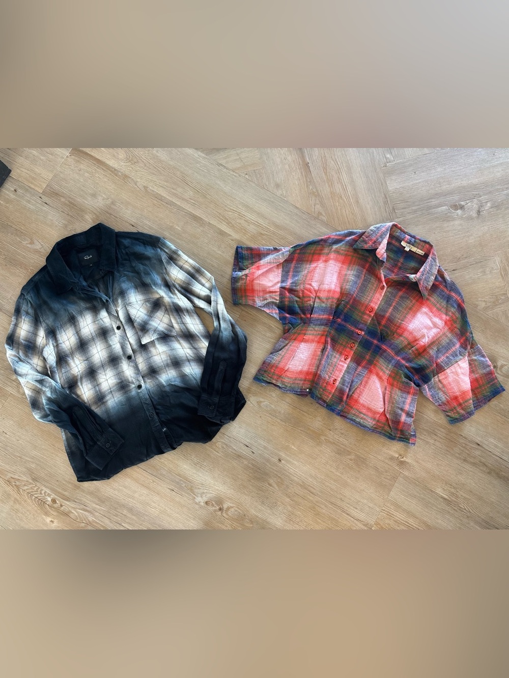 Set of 2 Women’s Plaid Button-Down Shirt - Red & Blue Plaid